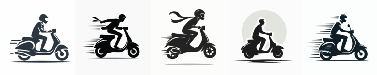 Silhouette of a Person Riding a Scooter Vector Illustration © Fajar