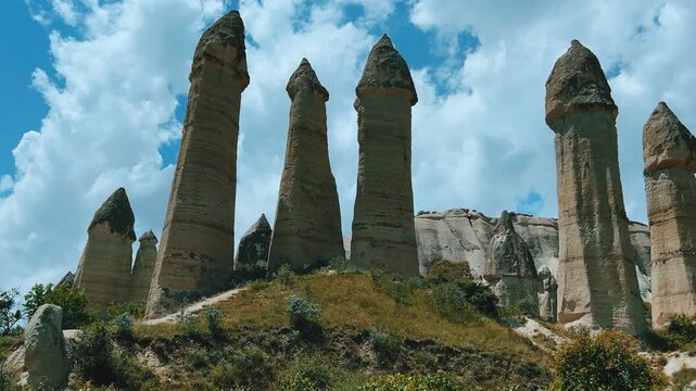 The Valley of Love in Goreme National Park. Unique rocks of various shapes. Sandstone cliffs. The wonders of Cappadocia are rock formations. The unusual shapes of the rocks are the property of Turkey.