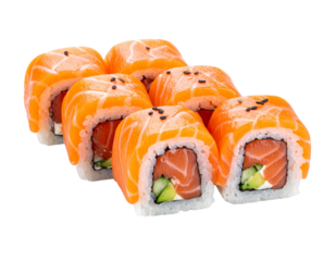 Delicious Salmon Sushi Rolls with Cucumber and Cream Cheese.