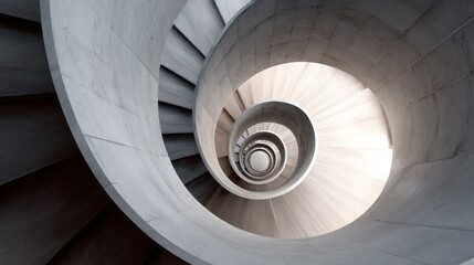 Fototapeta premium Abstract spiral staircase seen from above with concrete and wood textures