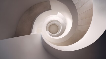 Fototapeta premium Bright abstract spiral staircase with smooth curves seen from a high angle