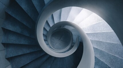 Abstract spiral staircase captured from above creating a clean geometric pattern