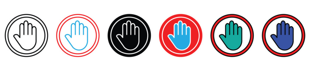 Hand Stop Symbol and Prohibition Icons Collection