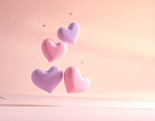 Floating hearts on pink background