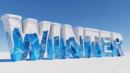 Frozen winter text in icy blue with snow on letters