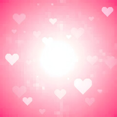 Pastel pink background with white hearts and light effect