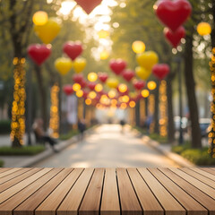 A serene walkway adorned with vibrant lanterns in a park