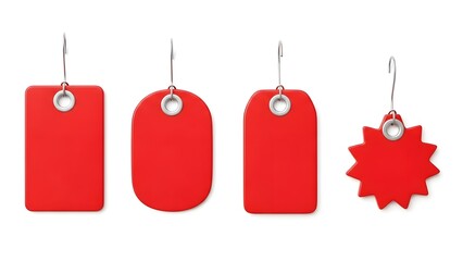 Red christmas gift tags in various shapes and designs