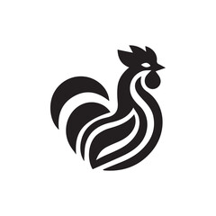 Minimalist black stylized rooster drawing on white background