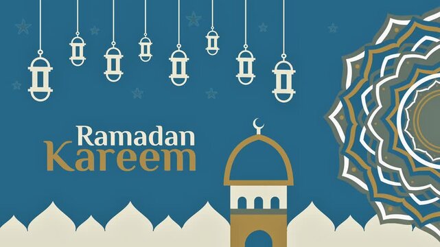 Simple Ramadan Kareem text animation on green background, perfect for Ramadan greeting, religious theme, and motion graphic template.