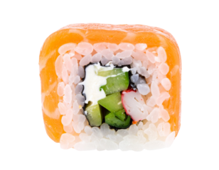 Delicious Salmon Sushi Roll with Cream Cheese and Cucumber.