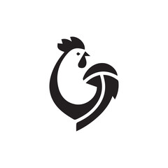Minimalist black stylized rooster or chicken head and body illustration