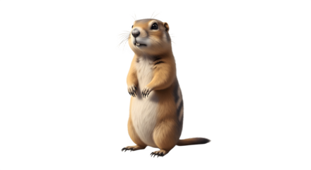 A cute prairie dog stands upright on a white background.