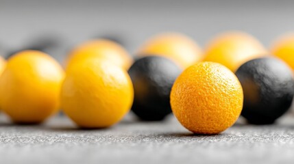 Golden Citrus Elegance: A close-up view presents a mesmerizing arrangement of citrus fruits, each exuding a unique texture and hue.