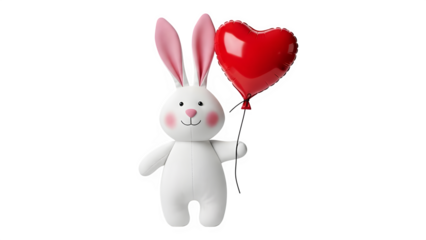 White cartoon bunny holding a red heart shaped balloon