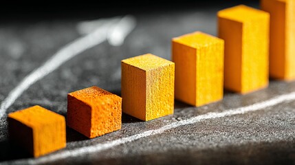 Ascending Cubes: A close-up view showcasing ascending wooden blocks and a line graph, symbolizing business growth and financial progress. The blocks represent data points.