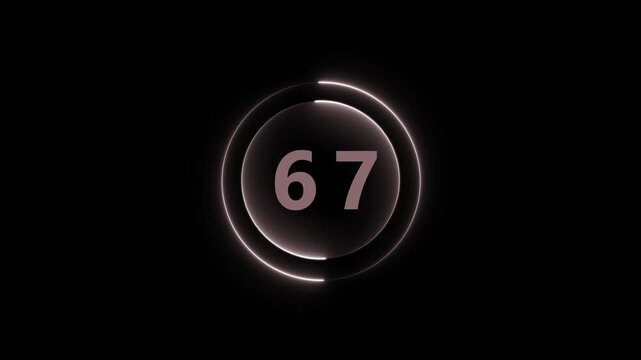 Illuminated Circle Displaying Number 67 on Black Background sixty-seven numeral