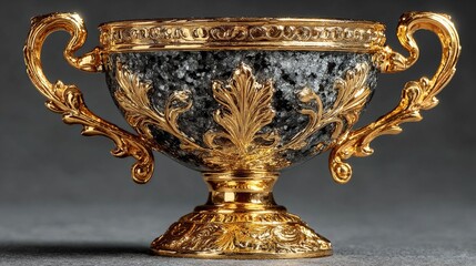 Golden Relic: A close-up shot of a meticulously crafted golden cup, a symbol of luxury and history, with intricate designs that reflect its heritage.