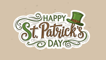 Happy St. Patrick's Day festive lettering with green leprechaun hat