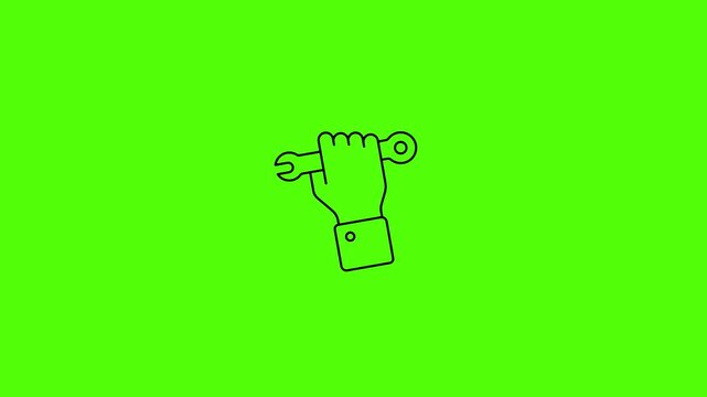 Hand with Wrench on Green Backdrop: A minimalist vector art depiction of a hand firmly holding a wrench on a vibrant green backdrop, evoking ideas of manual labor and mechanical expertise.