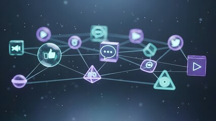 Human Connection: Social Media Icons Linked In Digital Network 3D