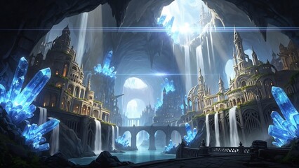 신비로운 동굴 도시, 푸른빛이 감도는 환상