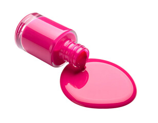 Pink Nail Polish Spilled on White Background.