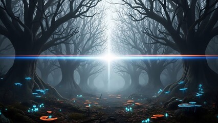 신비로운 숲, 강렬한 빛이 쏟아지다