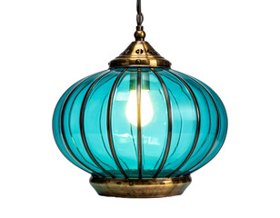 Turquoise Glass Moroccan Style Hanging Pendant Light Fixture.