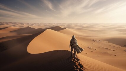 광활한 사막 위를 걷는 고독한 여정
