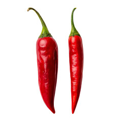 PNG of Two vibrant red chili peppers resting together, showcasing their glossy texture.