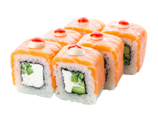 Delicious Salmon Cream Cheese Sushi Rolls with Cucumber.