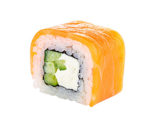 Delicious Salmon Cream Cheese Cucumber Sushi Roll Isolated. © burhan