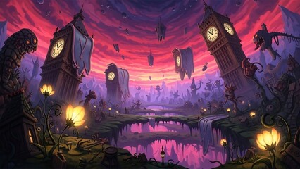 기묘한 시계탑 풍경, 몽환적으로 빛나다