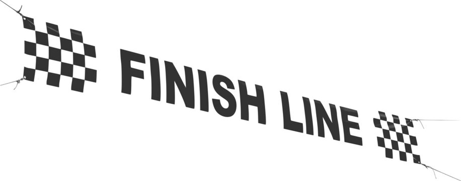 Black and white finish line banner for a race marking the end of the competition
