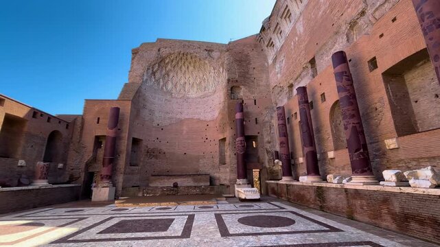 restored apse massive red porphyry columns temple venus roma rome alongside opus sectile floor exposed brick structure of and italy emperor largest ancient 