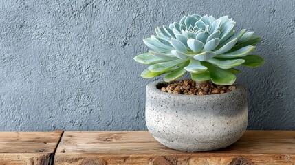Succulent Delight: A captivating close-up of a succulent plant in a stylish pot, perfectly placed against a textured wall, showcasing nature's unique beauty.