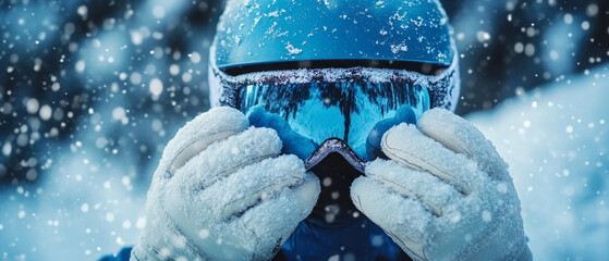 A frozen athlete in a snowstorm highlights the harsh realities of climate challenges, ideal for survival themes as a main backdrop.