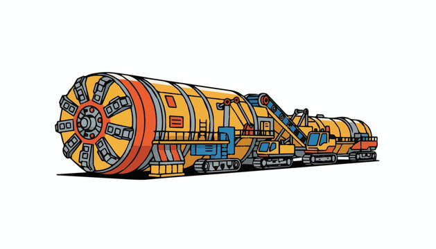 Tunnel Boring Machine Illustration with Industrial Construction Equipment and Cartoon Style