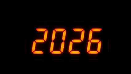 "Retro LED Digital Display Showing 2026 New Year Countdown Numbers"

