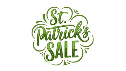 St. Patrick's Day Sale Announcement with Decorative Green Swirls and Shamrocks