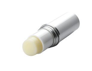 White Lip Balm Stick with Silver Band Detail.