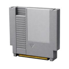 Retro Gray Video Game Cartridge With Gold Connector Pins And Blank Label