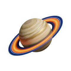Stylized Planet Saturn With Glowing Rings And Stripes 
