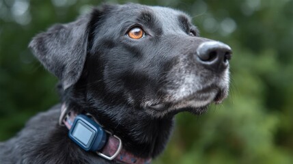 Medium shot of a collar with GPS tracking on a dog emphasizing realtime location monitoring for pet safety using wearable technology.