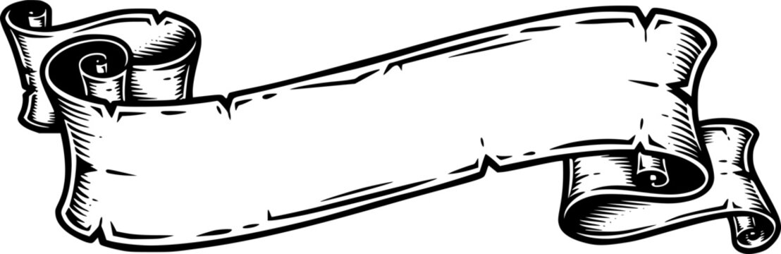 A scroll or banner parchment paper ribbon band in a vintage woodcut style
