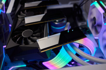 Elegant gaming hardware, High-performance RAM with cooling system, Premium illuminated memory...