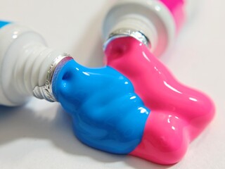 Toothpaste Squeeze Blue and Pink Paste.
