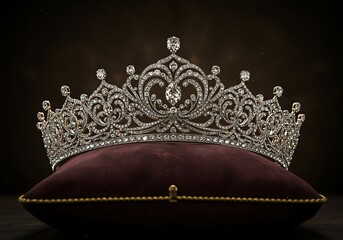 A luxurious diamond tiara on a velvet cushion