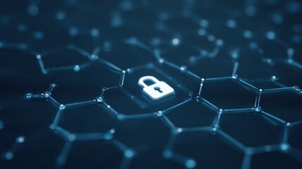 Secure Digital Lock on Futuristic Hexagonal Background Representing Cybersecurity and Data Protection in Technology Concept
